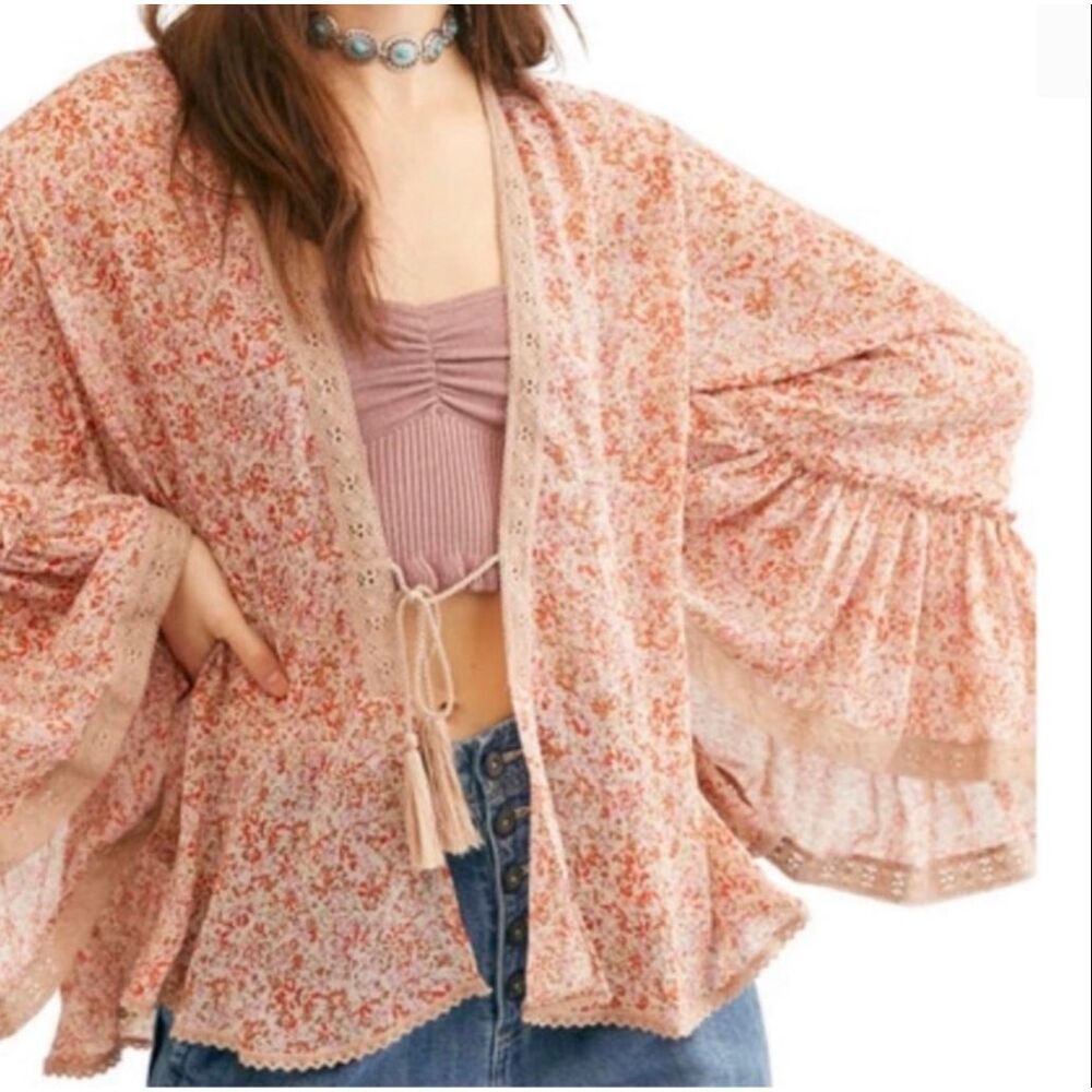 Free People Lola Chiffon Floral Print Kimono Size XS